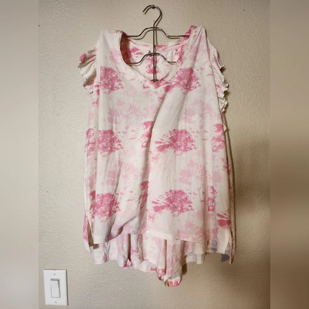Women's Size Extra Large 2pc Pink and White Pajama/Loungewear Set - Picture 1 of 4